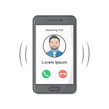 Smartphone With Incoming Call On Display Vector Icon Illustration. Incoming.. Stock Illustration