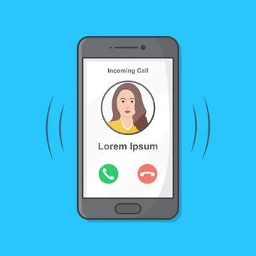 Smartphone With Incoming Call On Display Vector Icon Illustration. Incoming.. Stock Illustration
