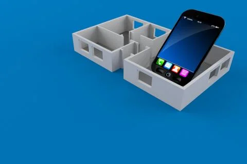 Smartphone inside house plan Illustrazione stock