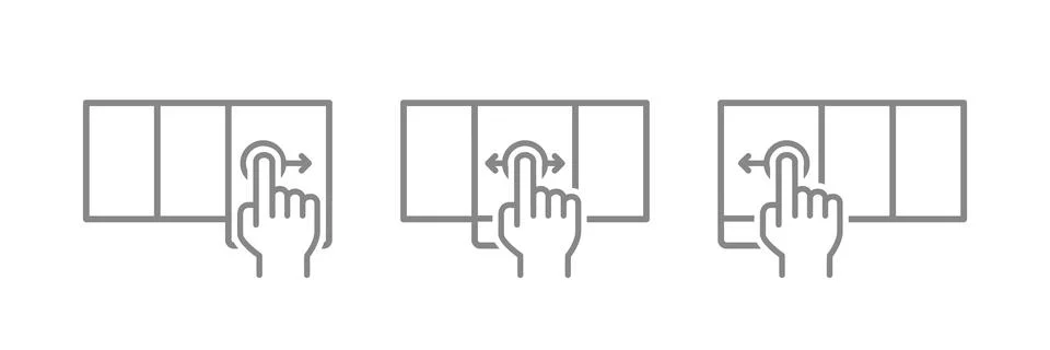Smartphone with interface carousel line icons. Mobile with phone swipe gestures Stock Illustration