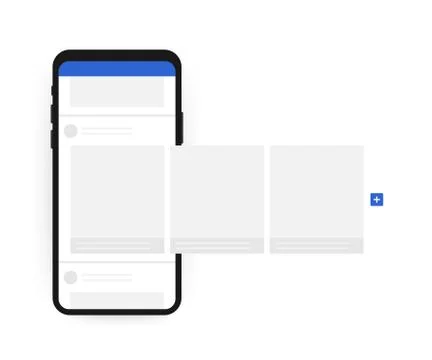 Smartphone with interface carousel post on social network. Vector stock illus 스톡 일러스트
