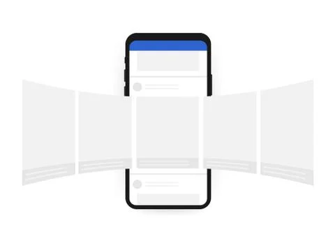 Smartphone with interface carousel post on social network. Vector stock illus Illustrazione stock