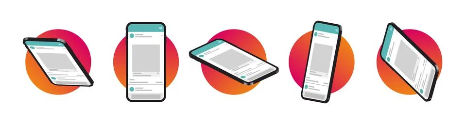 Smartphone with interface carousel post on social network. Vector illustratio Stock Illustration