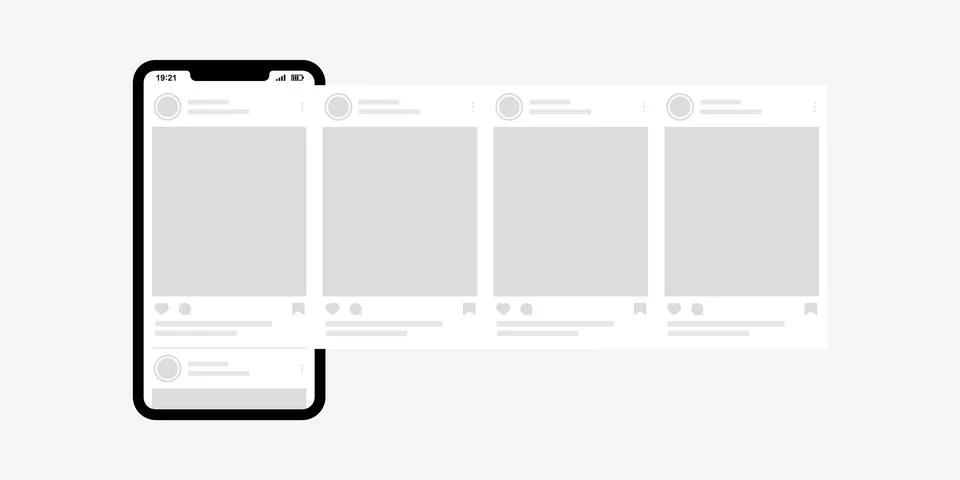 Smartphone with interface carousel posts. Carousel interface post mockup Stock Illustration