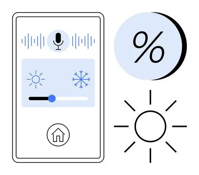 Smartphone interface for controlling home climate with sun and snow icons for Stock Illustration