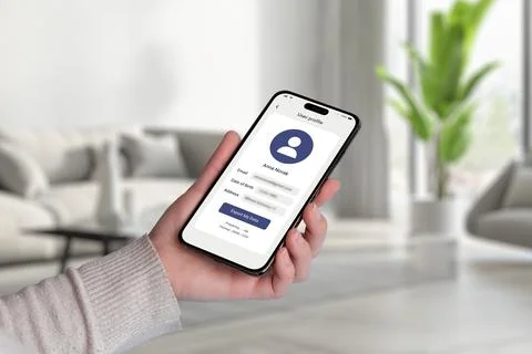 Smartphone interface displaying GDPR Export my data option with masked pers.. Stock Photos
