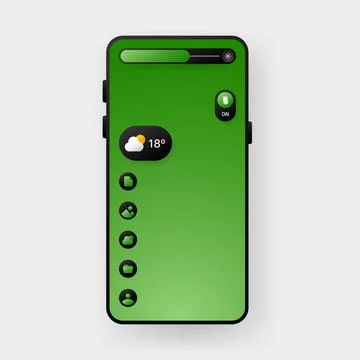Smartphone Interface with Green Gradient UI and Weather Widget Stock Illustration
