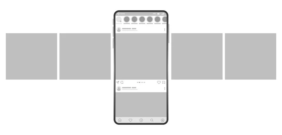 Smartphone interface post. Mock up with carousel interface post on social Stock Illustration