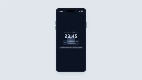 Smartphone interface transitioning from notifications to focus mode. 4K Stock Footage 345495361