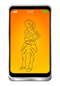 Smartphone with Intermittent Fasting Wordcloud – 3D illustration Illustrazione stock
