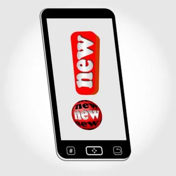 Smartphone - isolated object with emblem New represented as red exclamation m Stock Illustration