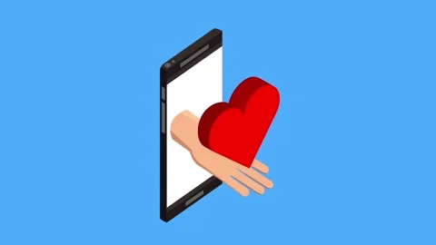 Smartphone isometric concept with hand holding heart symbol and message bub.. Stock Footage 333428929