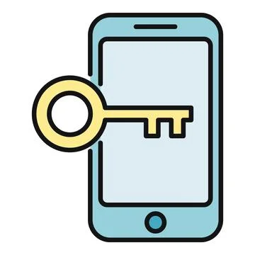 Smartphone key unlocking mobile security authentication access Illustrazione stock