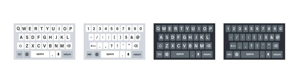 Smartphone keyboard , vector illustration. Set of phone  keyboards in light a Stock Illustration