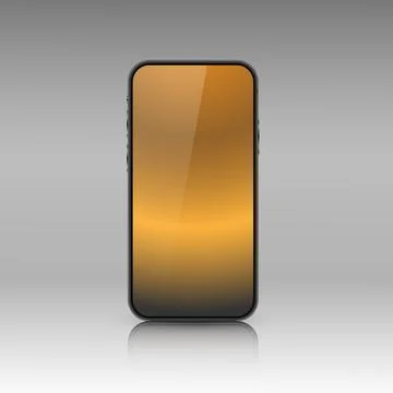 A smartphone layout with a golden gradient screen. Realistic 3D mobile phone 스톡 일러스트