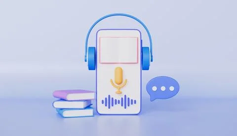 Smartphone learning audio lesson Online library, Audio Headphones listening Stock Illustration