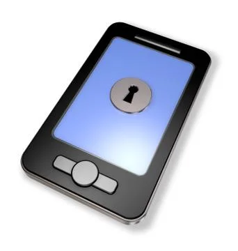 Smartphone with leyhole on white background - 3d illustration Stock Illustration