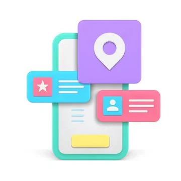 Smartphone location map application button user interface window label realis Illustrazione stock