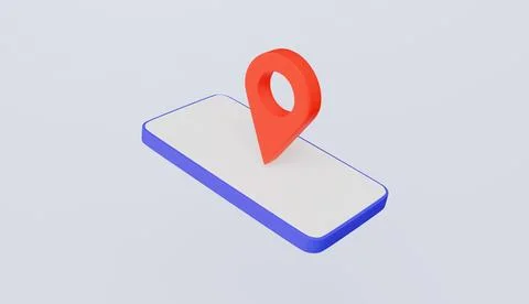 Smartphone with location pin icon, marking position, trip destination Stock Illustration