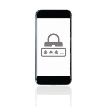 Smartphone with lock password symbol on screen on white background. Illustrazione stock