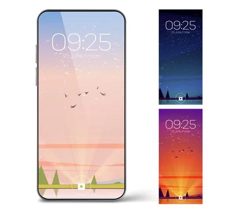 Smartphone lock screen with landscape Stock Illustration