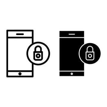 Smartphone lock screen line and glyph icon. Security on smartphone vector Stock Illustration