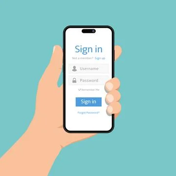 Smartphone with login and password form page on screen. Sign in form page. Stockillustratie