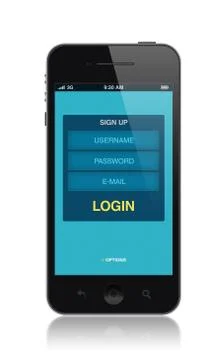 Smartphone with login form application Stock Illustration