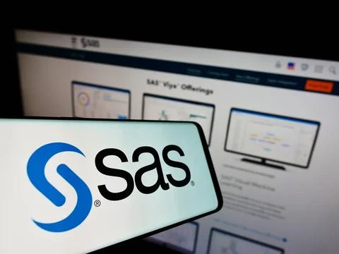 Smartphone with logo of American analytics software company SAS Institute ... Foto stock