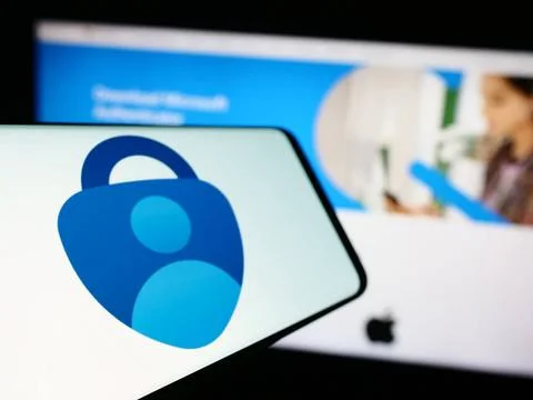  Smartphone with logo of authentication app Microsoft Authenticator in fro... Stock Photos