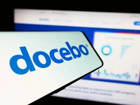 Smartphone with logo of Canadian learning software company Docebo Inc. in ... Stock Photos