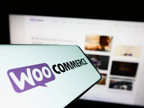 Smartphone with logo of open-source e-commerce solution WooCommerce on scr... Stock Photos