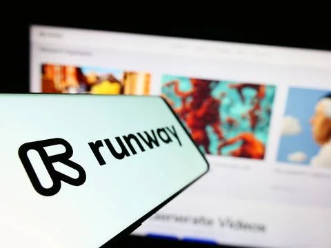  Smartphone with logo of US artificial intelligence company Runway AI Inc.... Stock Photos