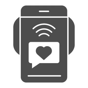 Smartphone with love message solid icon. Romantic sms vector illustration 库存插图