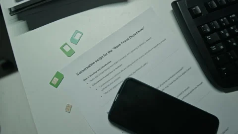 Smartphone Lying on Bank Fraud Script for Vishing Scam Concept 스톡 동영상 346690120