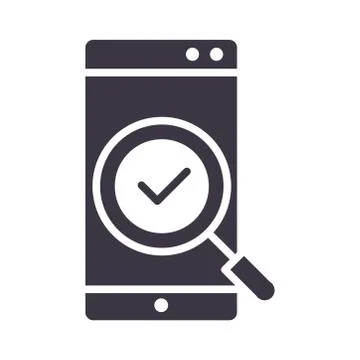 Smartphone magnifier check mark device technology silhouette style design icon Illustrazione stock