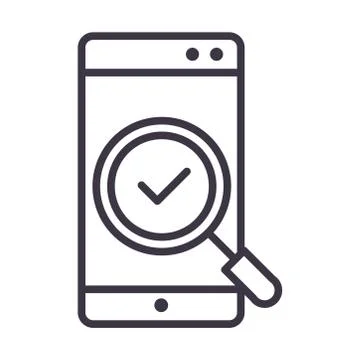 Smartphone magnifier check mark device technology thin line style design icon Illustrazione stock