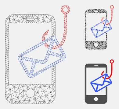 Smartphone Mail Phishing Vector Mesh 2D Model and Triangle Mosaic Icon 스톡 일러스트