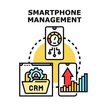 Smartphone management concept optimizing digital business strategy Illustrazione stock