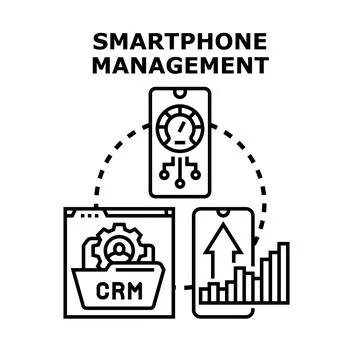 Smartphone management concept optimizing digital business strategy Stock Illustration