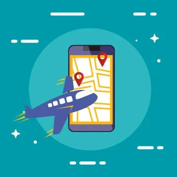 Smartphone with map and airplane イラスト素材