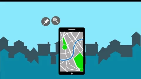 Smartphone with a map app showing streets animation Stock Footage 335114048