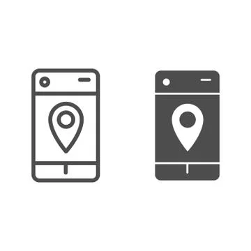Smartphone map pin line and glyph icon. Geo location pointer in mobile phone Stock Illustration