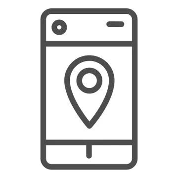 Smartphone map pin line icon. Geo location pointer in mobile phone symbol Stockillustratie