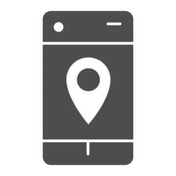 Smartphone map pin solid icon. Geo location pointer in mobile phone symbol Stock Illustration