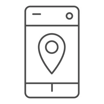 Smartphone map pin thin line icon. Geo location pointer in mobile phone symbol Stockillustratie