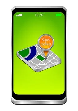 Smartphone with Map pointer with Click and Collect - 3D illustration Illustrazione stock