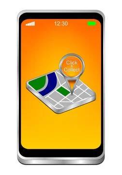 Smartphone with Map pointer with Click and Collect - 3D illustration Stock Illustration