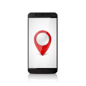 Smartphone with map pointer on the screen. Navigation concept. Stock Illustration