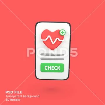 Smartphone with medical checkup app isolated 3d render icon illustration PSD-sjabloon